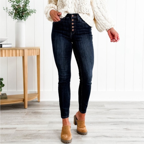 Judy Blue Denim - JUDY BLUE Dark Wash Denim Hi-Rise Button Fly Skinny Stretch Viral Jean 5/27